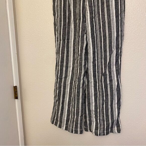 BRIGGS wide leg pull on high rise stripe Gray Linen palazzo pant coastal Beach L - Picture 3 of 11